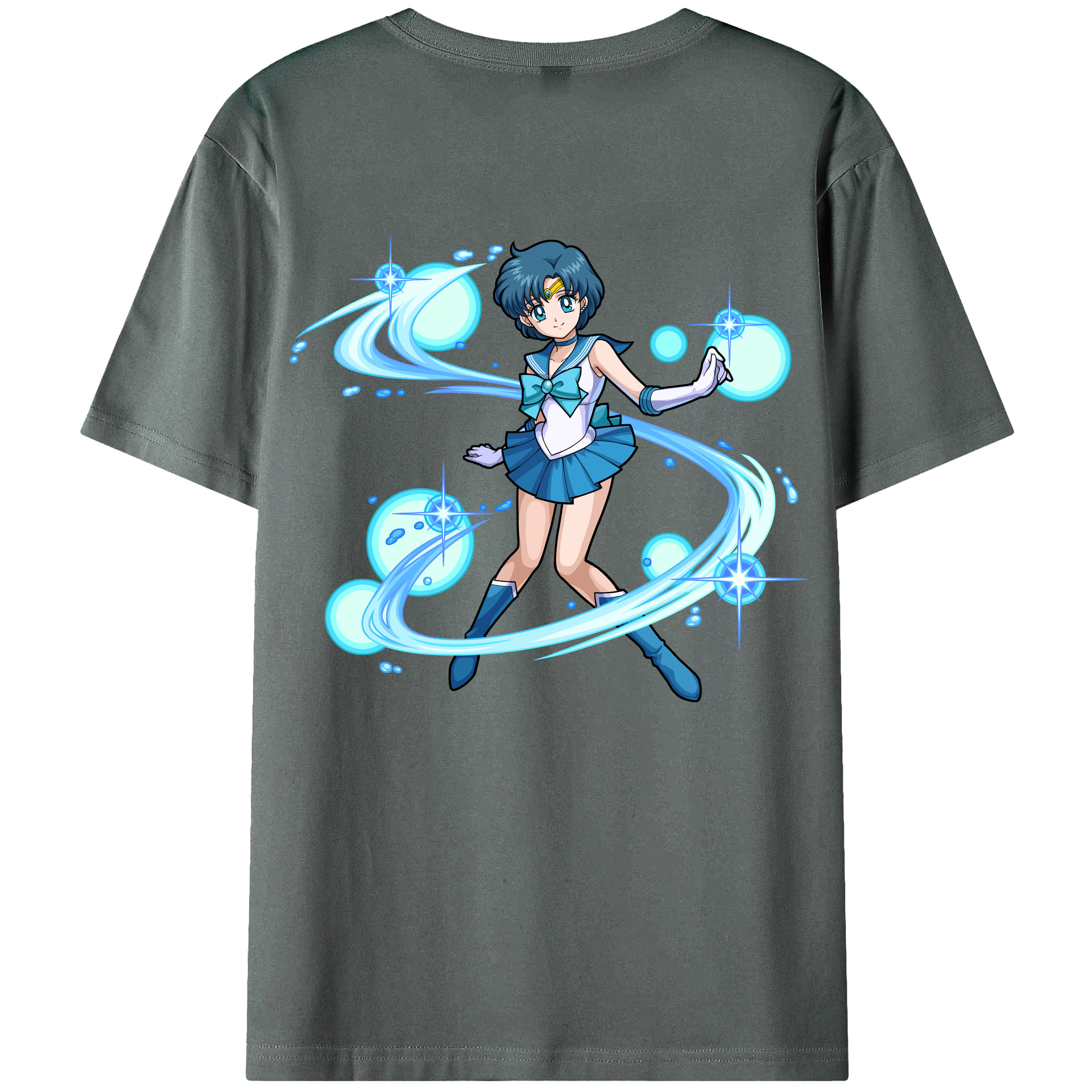 （画像用） 美少女戦士セーラームーン 水野 亜美 みずの あみ Sailor Moon Mizuno Ami 綿100％ メンズ半袖Tシャツ（バックプリント） 通気性